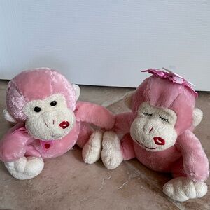 Dan Dee Collector’s Choice Pink Plush Pair of Monkeys Love Hearts Ribbon